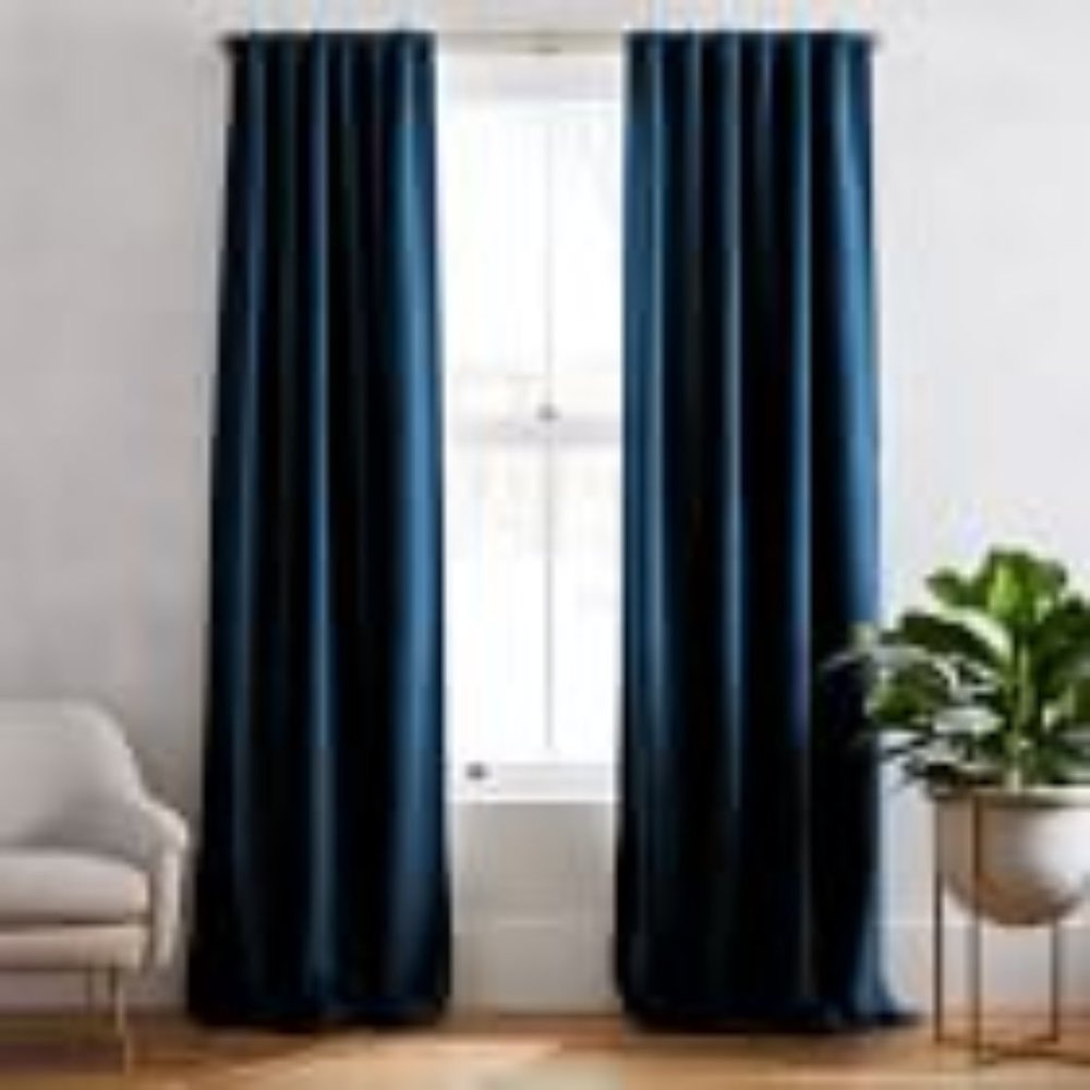 NEW West Elm Worn Velvet 48x84 Blackout Curtain Panel - Regal Blue